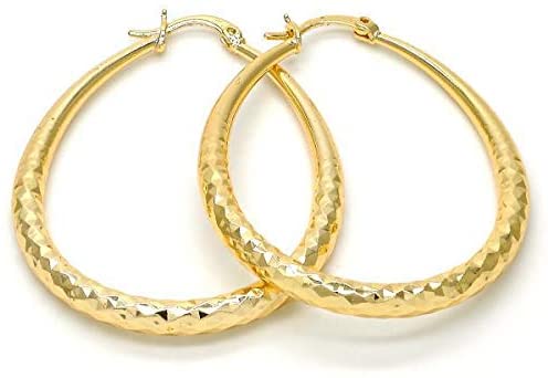 Women's 4mm Real 14K Gold Filled Big Tear Drop Hoop Earrings Medium Large Extra Large 40-70mm Diamond Cut Oval Shaped Lightweight Hallow Hoop Earrings