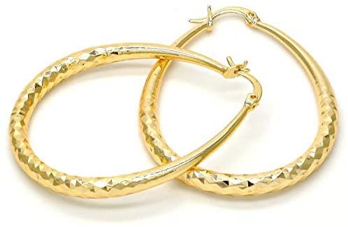 Women's 4mm Real 14K Gold Filled Big Tear Drop Hoop Earrings Medium Large Extra Large 40-70mm Diamond Cut Oval Shaped Lightweight Hallow Hoop Earrings