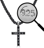 InstaBling NY Solid 925 Sterling Silver Tennis Chain Cross - Black Oxidized - Black CZ - 4MM 18-30