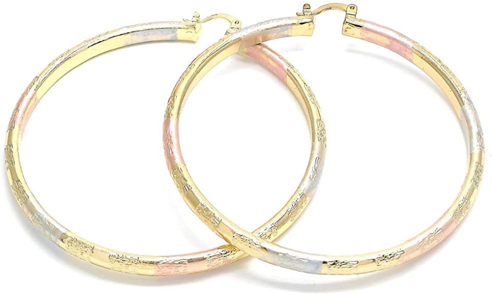 Women's 14k Gold Filled Diamond Cut Tri Colored Extra Large Round VERY BIG  Oversize Chunky Hoop Earring 80mm Tone (1 Pair)