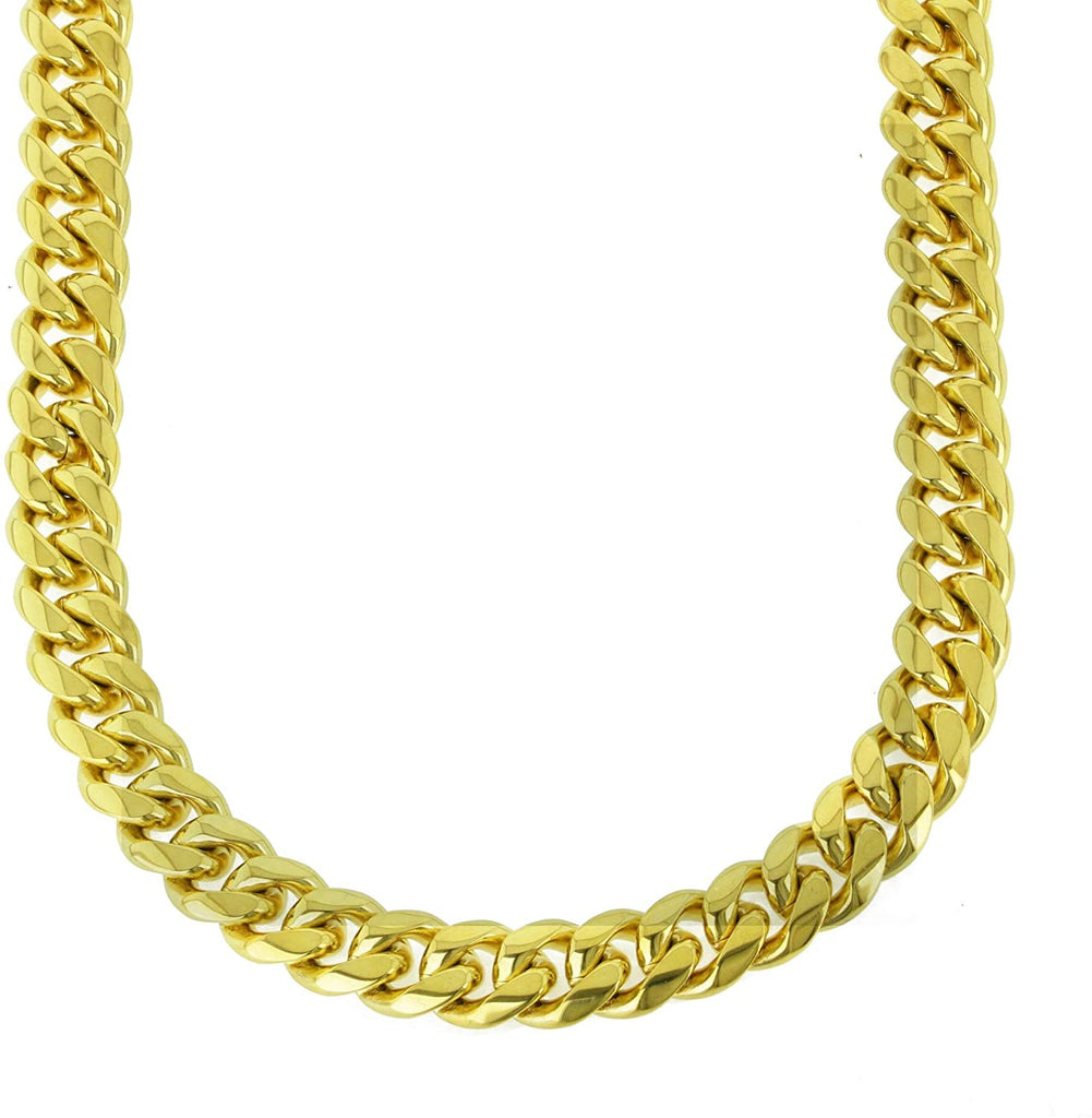 Men's Miami Cuban Link Chain 18k Yellow Gold Plated Stainless Steel 6mm 8mm 10mm 12mm 14mm 16mm 18mm Thick Necklace 24 inches