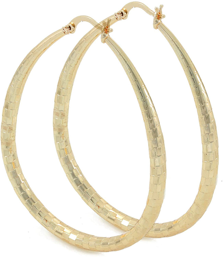 Women's 4mm Real 14K Gold Filled Big Tear Drop Hoop Earrings Medium Large Extra Large 40-70mm Diamond Cut Oval Shaped Lightweight Hallow Hoop Earrings