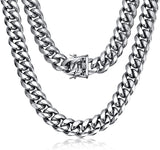 Large Heavy Men Silver 316L Stainless Steel Miami Cuban Link Chain Curb Necklace Hip hop Jewelry Choker Chain 14mm 18-30 inches