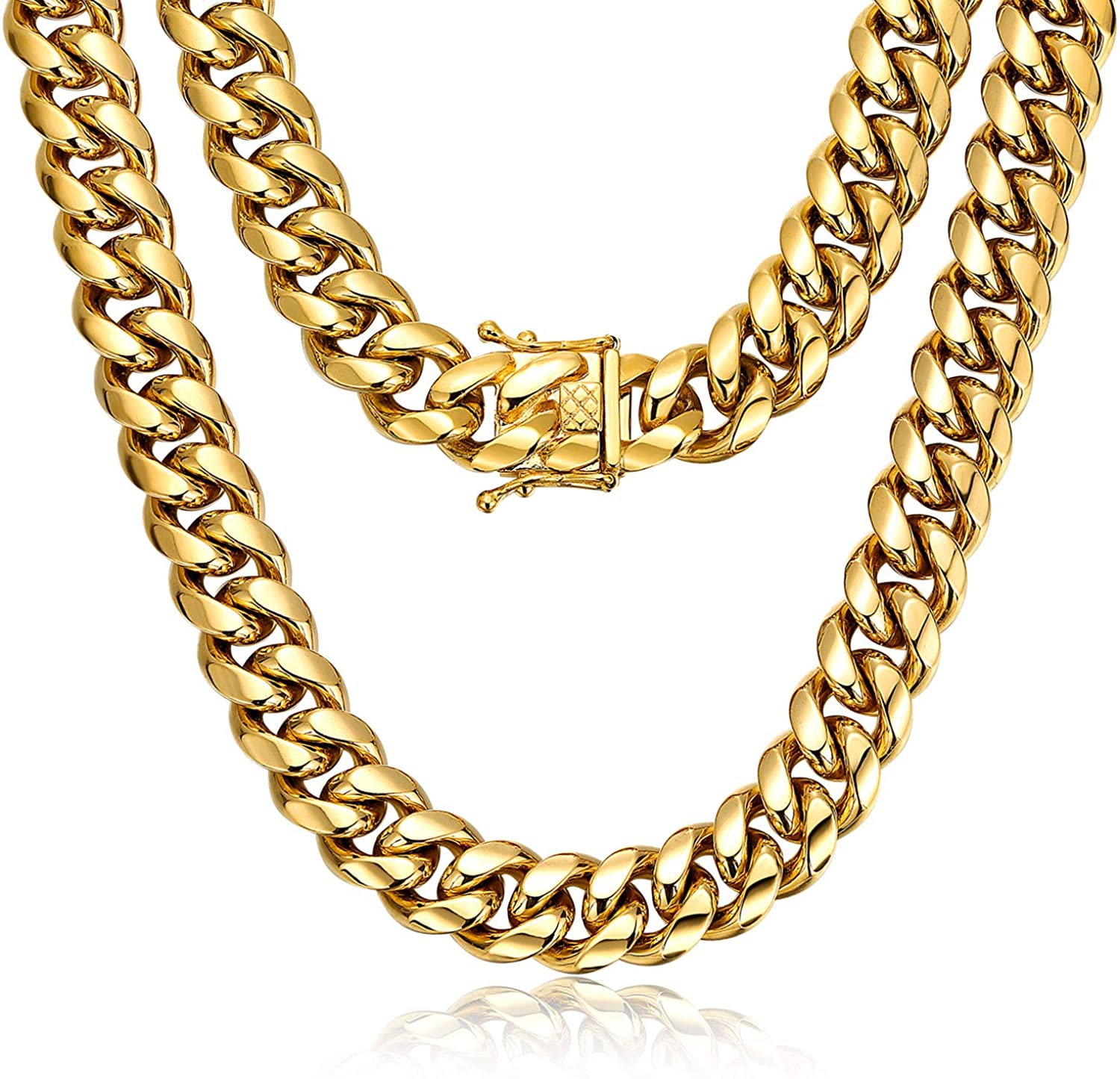 Miami Cuban CHOKER Chain 14k Gold Over Stainless Steel Mens Boys Necklace  18