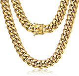 Mens Chain Thick Heavy 18K Gold Plated Stainless Steel Miami Curb Cuban Link Necklace Hip Hop Jewelry Choker Chain 14mm Width 18-30 inch