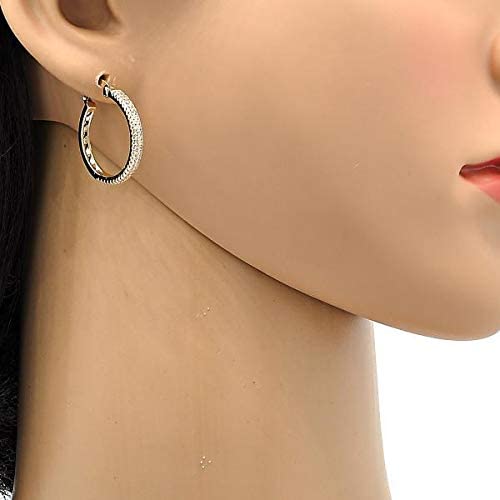 Women's Elegant Trendy Small Real 14K Gold Filled Round Micro Pave CZ Hoops Clear Stone 25mm