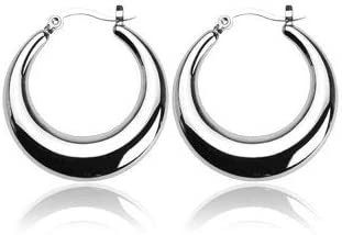 Stylish Elegant Pair of 316L Stainless Steel 'Crescent Moon' Solid Click-Top Earrings