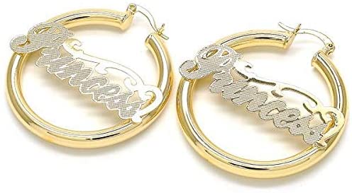 Women's Medium 14K Gold Tone SEXY PRINCESS LOVE AMOR BABY ROYALTY HONEY Nameplate Design Round Click Top Hoop Earrings
