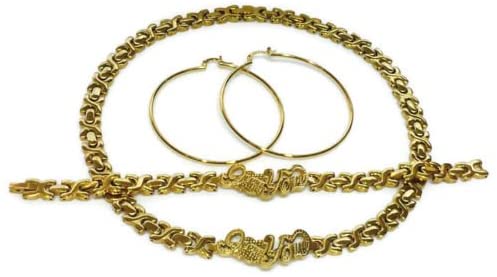 Womens Gold Tone Hugs and Kisses I Love You Necklace Bracelet Earrings Set Stainless Steel No Stone XOXO
