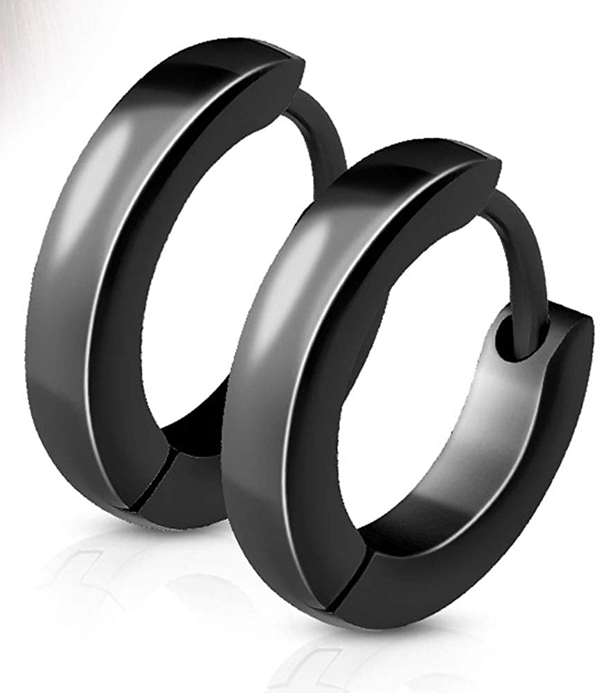Small Stainless Steel Black Tone Round Huggies Hoop Earrings (2.5mm width & 8mm length) Cartilage Tragus