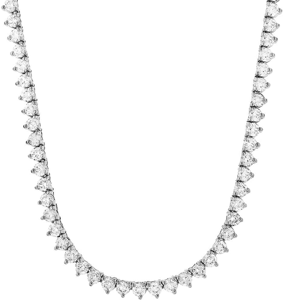 Bling Bling NY Unisex 1 Row Silver Finish Lab Created Diamonds 4MM Thick 3 Prong 4 Prong Tennis Necklace 16-30 Inches