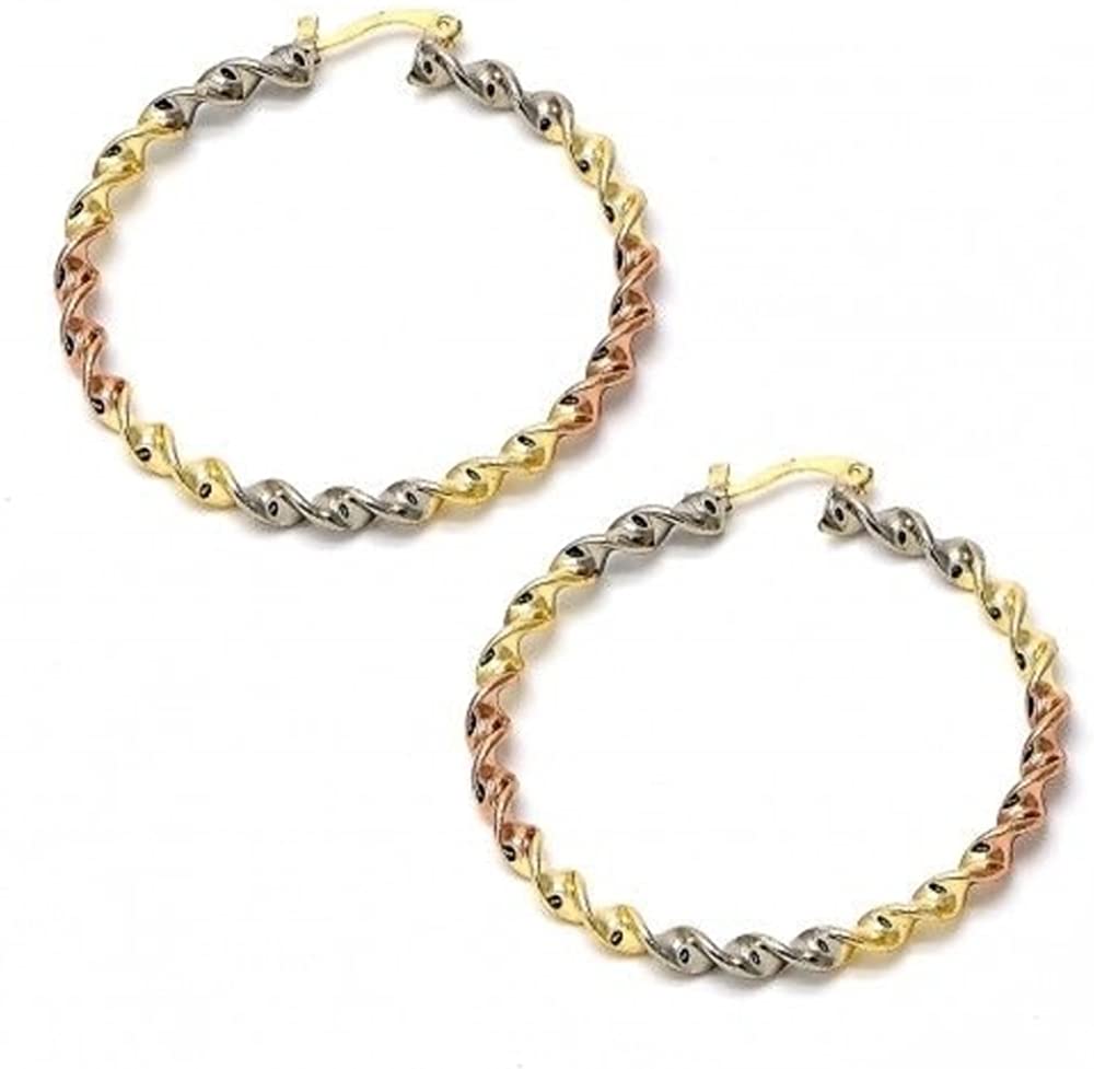 Designer 3 Tone Large Hoops Yellow Rose and White Gold Filled Round Skinny Hoop Earrings Tri-Color hoops (50mmx4mm)