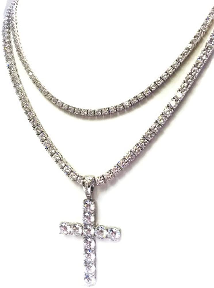 Men's Hip Hop Silver Lab Created Diamond mm tennis chain with