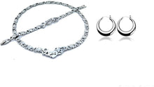 Load image into Gallery viewer, SPARKLE XOXO New Silver Hugs and Kisses I Love You Necklace Bracelet Earring Set 18 inches in Stainless Steel X and O with Half Moon Shape Hoop Earrings