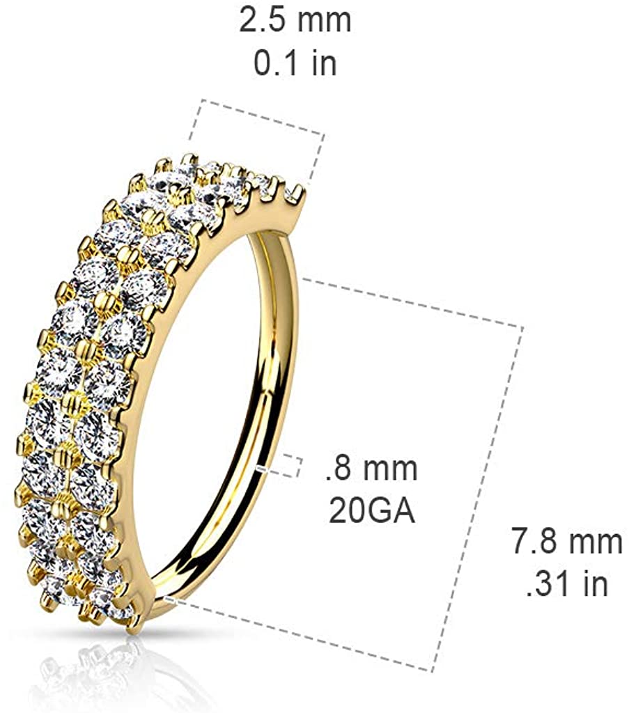 Bling Bling NY Unisex Doubled Lined CZ Prong Set Half Circle Nose Hoops Bendable Rings in 316L Surgical Steel 20g 8mm Width (Gold, Rose Gold & Silver)