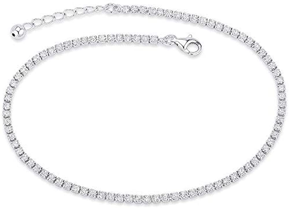 Bling Bling NY Women's Platinum Plated 14K Gold Plated 925 Sterling Silver Cubic Zirconia Anklet Bracelet Adjustable Tennis Anklet 9-10 inches