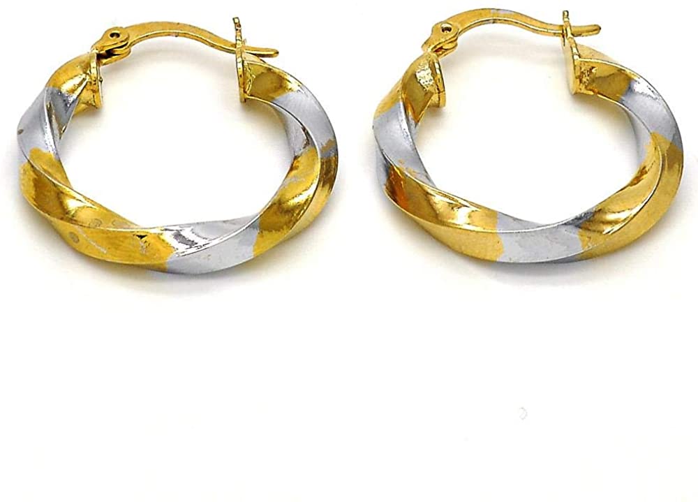 Medium 2 tone hoops for women twisty style white and yellow gold filled 30mm hoop earrings
