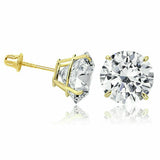 Unisex Classic 14K Solid Yellow Gold Round Solitaire Cubic Zirconia Bolita Screw Back Stud Earrings