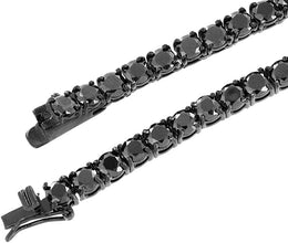 Unisex 1 Row Iced Out Black Tennis Necklace Lab Created Diamonds 4MM Thick 3 Prong 4 Prong Tennis Chain 16 - 30 Inches