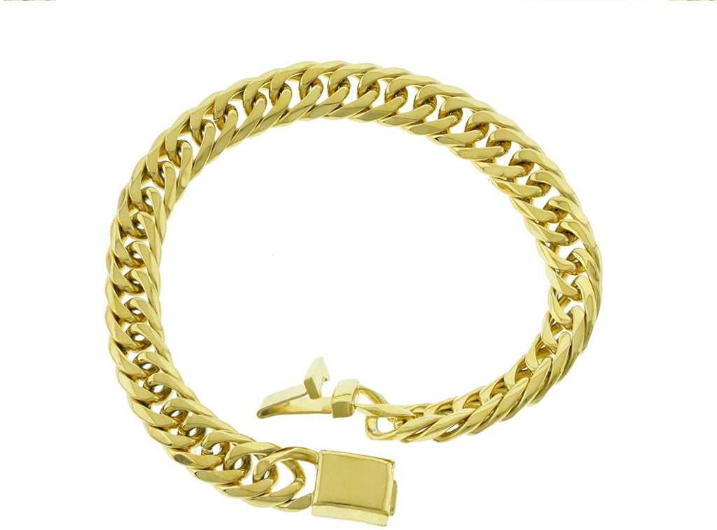 Bling Bling NY Solid 14k Yellow Gold Finsh Stainless Steel 9mm Thick Miami Cuban Link Chain Necklace & Bracelet Set