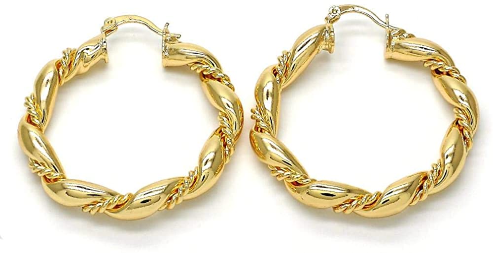 Women's 14K Gold Filled Diamond Cut Twist 5mm Thick Design Oversize Big Large Medium Trendy Round Hoop Earrings 40mm-70mm