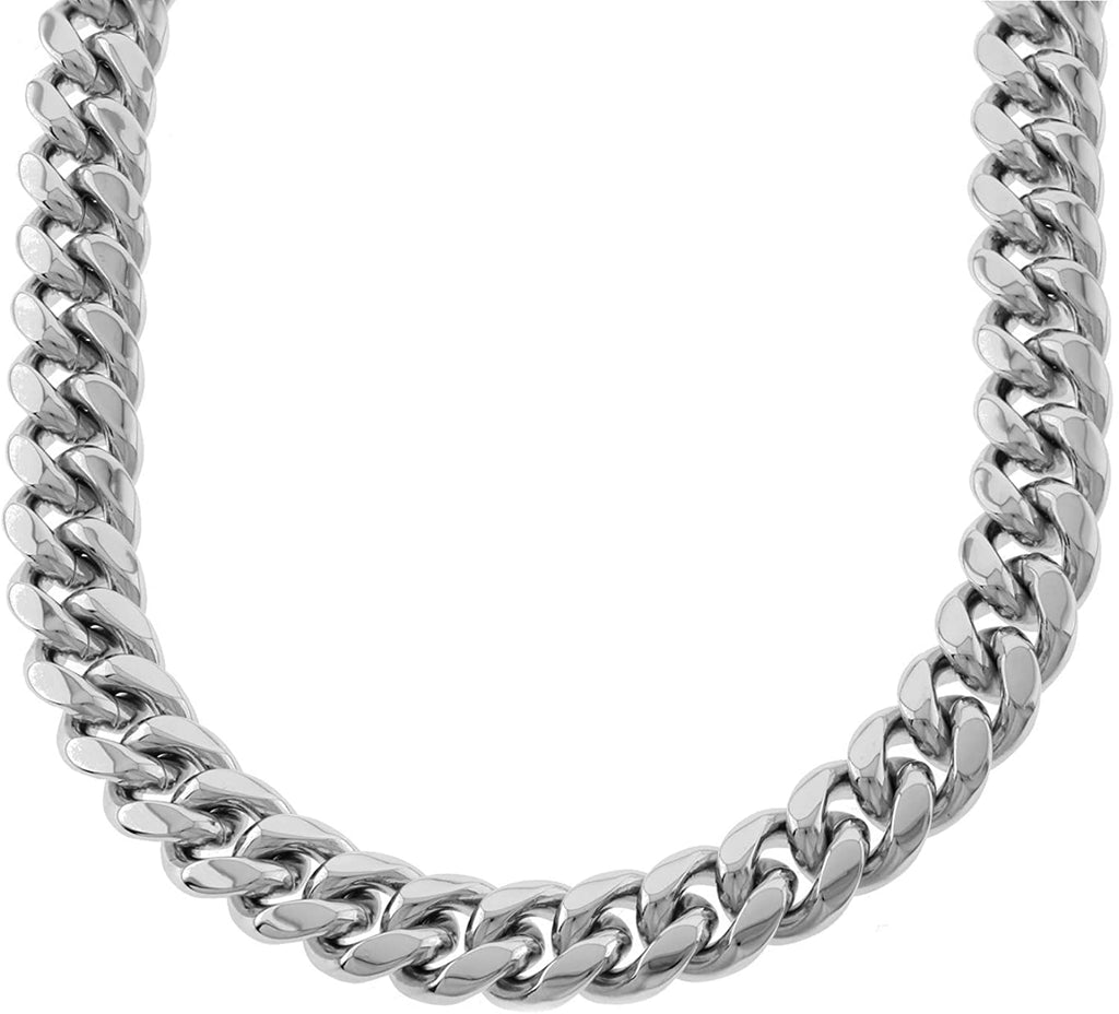 Bling Bling NY Men's Miami Cuban Link Chain 18k Yellow White Gold Plated Stainless Steel 6-18mm Thick Choker Necklace Anti-Tarnish