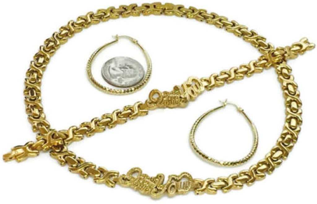 Womens 14k Gold Tone Hugs and Kisses I Love You Necklace,Bracelet & Earring Set 18" XOXO