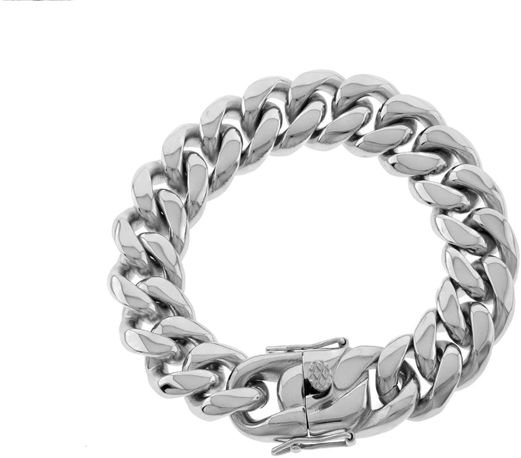 Bling Bling NY Men High Polish Stainless Steel 6mm 8mm 10mm 12mm 14mm 16mm 18mm Thick Miami Cuban Link Curb Bracelet Triple Box Clasp Lock