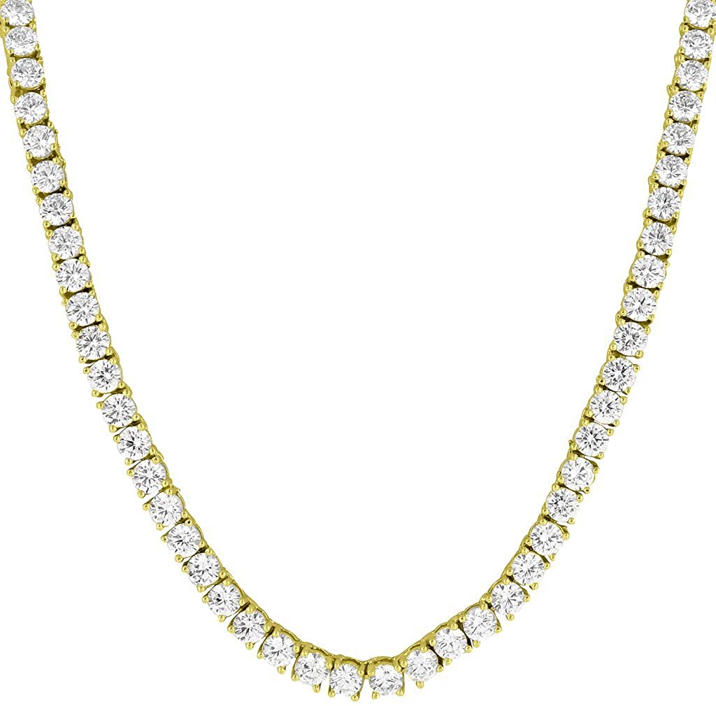 Bling Bling NY Set of 2 New One Row Tennis Necklace Gold Finish Lab Created Diamonds 4MM Iced Out Solitaires