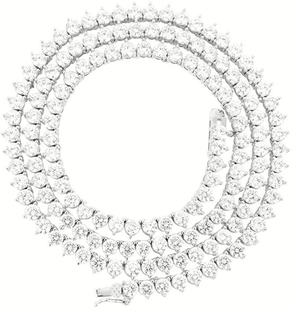 Bling Bling NY Unisex 1 Row Silver Finish Lab Created Diamonds 4MM Thick 3 Prong 4 Prong Tennis Necklace 16-30 Inches