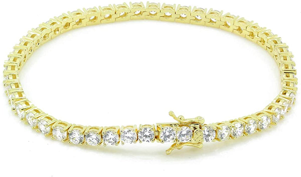 Bling Bling NY New One Row Tennis Necklace Bracelet Set Gold Finish Lab Created Diamonds 3MM Iced Out Solitaires