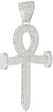 Men's Rhodium-Plated Silver Finish Micro Pave Cubic Zirconia Egyptian Ankh Cross Pendant with 1 Row 4mm Tennis Necklace Choker Chain