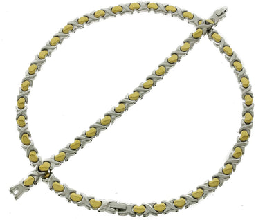 Women's 2 Tone Hugs and Kisses XOXO Necklace Bracelet Set Stainless Steel Stampato Jewelry 18 inches