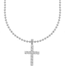 Men's Silver Finish Lab Created Diamond Cross Pendant 4mm Mooncut Bead Ball Chain Diamond Cut Necklace 16-30 inches