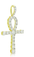 Men's 14K Gold Plated Round Cut Cubic Zirconia Egyptian Ankh Cross Pendant with 1 Row Tennis Necklace Choker Chain