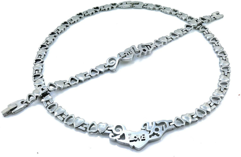 SPARKLE XOXO New Silver Hugs and Kisses I Love You Necklace Bracelet Earring Set 18 inches in Stainless Steel X and O with Half Moon Shape Hoop Earrings