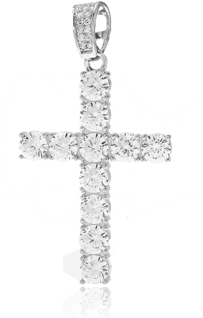 Men's 4mm Real Solid 925 Sterling Silver Tennis Chain Tennis Necklace & Bling Cubic Zirconia Cross Pendant