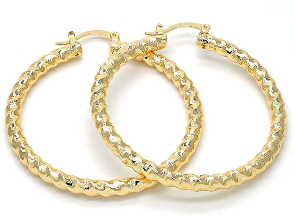 Women's Twist Design 4mm Wide Medium Large Extra Extra Large 30-80mm Real 14k Yellow Gold Layered Round BIG Oversize Hoop Earrings