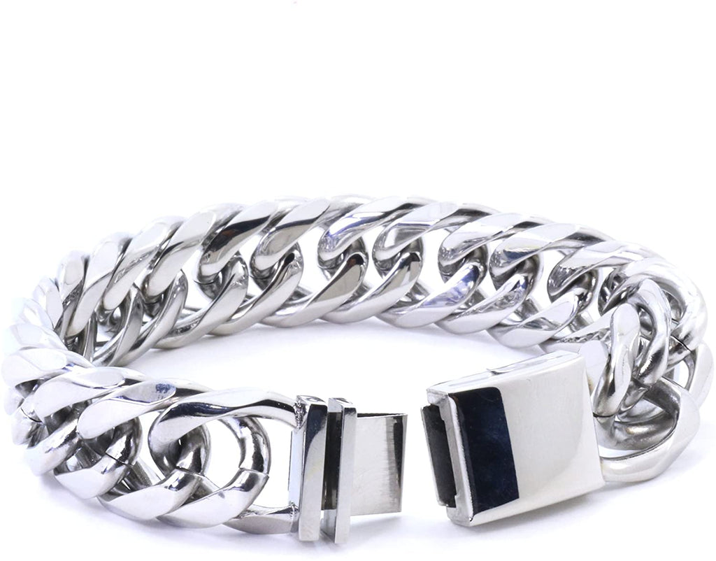 Bling Bling NY Solid Silver Finish Stainless Steel 18mm Thick Miami Cuban Link Bracelet 9'' Long