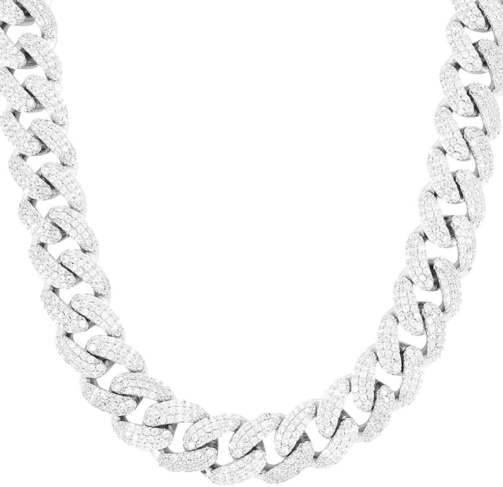 Men's 18mm Silver Finish ICY Micro Pave Cubic Zirconia Hip Hop Bling Miami Cuban Link Chain Choker Necklace Bracelet 18-24 inches