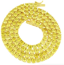 Load image into Gallery viewer, Men&#39;s 14K Gold Plated Round Cut Cubic Zirconia Cross Pendant with 1 Row Canary Yellow Tennis Necklace Choker Chain 18-24 inches