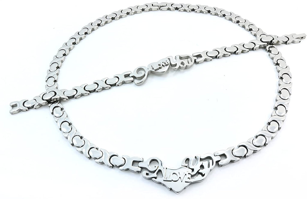 Kiss Bracelet Hugs & Kisses Necklace Bracelet Set Stampato Stainless Steel Three Tone 18/20'' Stainless Steel Heart Bracelet