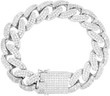 Men's 18mm Silver Finish ICY Micro Pave Cubic Zirconia Hip Hop Bling Miami Cuban Link Chain Choker Necklace Bracelet 18-24 inches