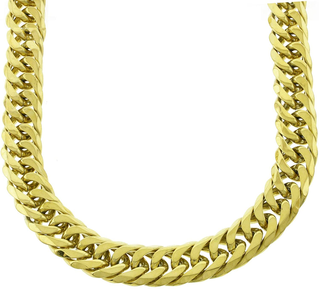 Bling Bling NY Solid 14k Yellow Gold Finish Stainless Steel 21mm Thick Miami Cuban Link Choker Chain Necklace & Bracelet Set 24 inches