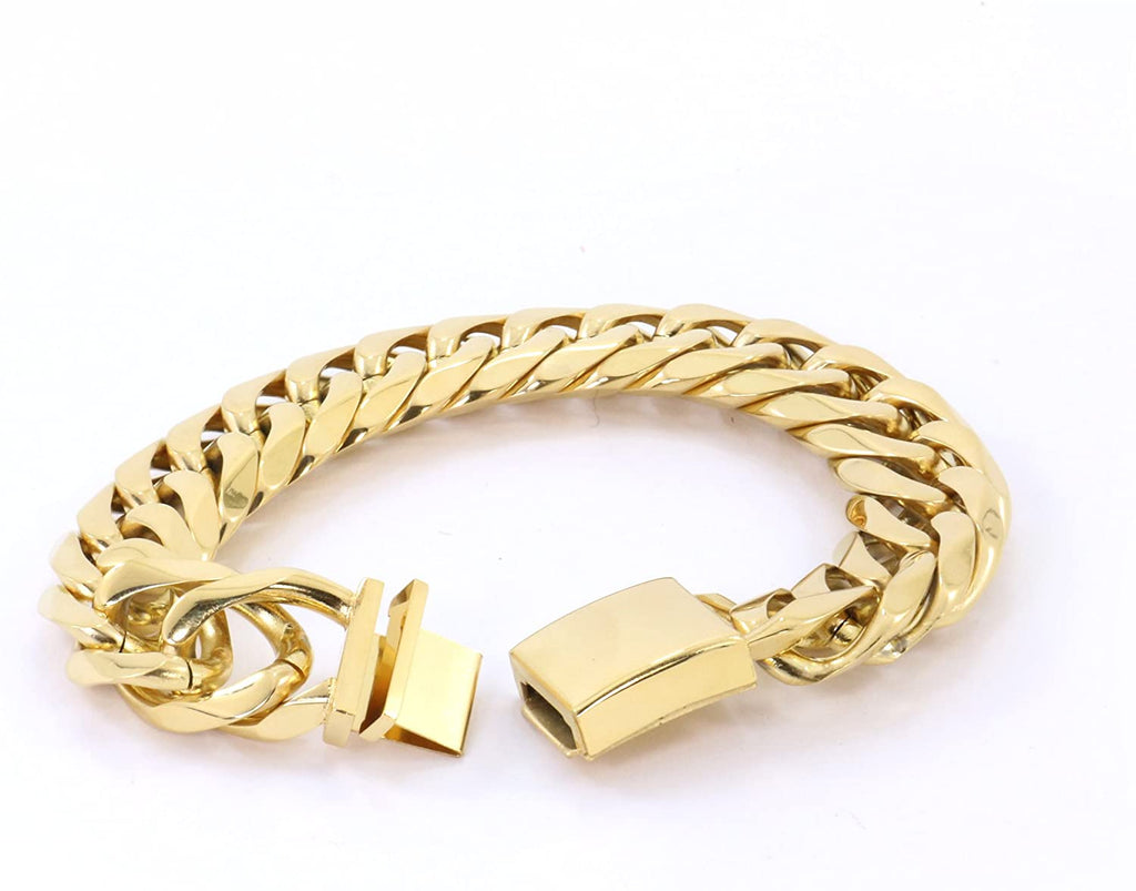 Bling Bling NY Mens Thick Tight Close Link Yellow Gold Finish Miami Cuban Link Chain and Bracelet Set