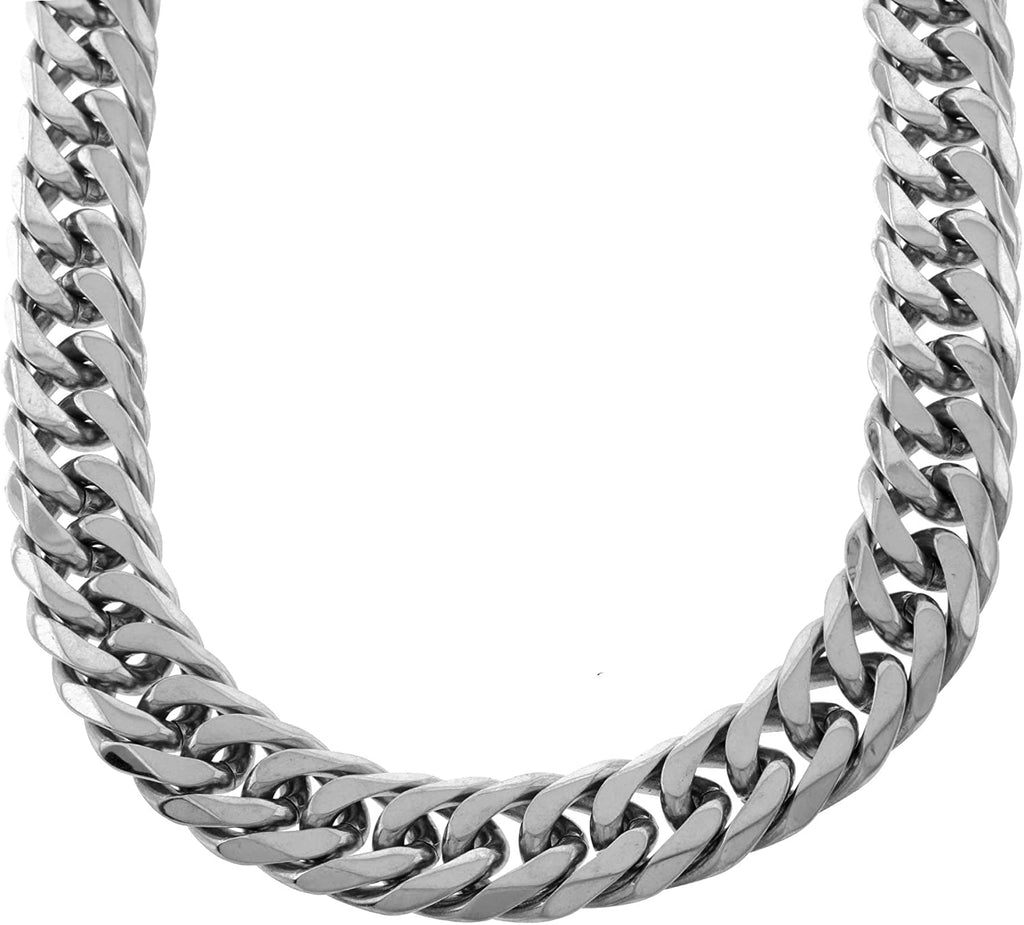 Bling Bling NY Solid Silver Finish Stainless Steel 21mm Thick Miami Cuban Link Chain Necklace and Bracelet Set