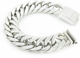 Solid Silver Finish Stainless Steel 21mm Thick Miami Cuban Link Bracelet 9'' Long