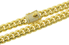 Load image into Gallery viewer, Solid 14k Yellow Gold Finish Stainless Steel 12mm Thick Miami Cuban Link Chain Hip Hop Bling Lab Created Diamonds Box Clasp Lock