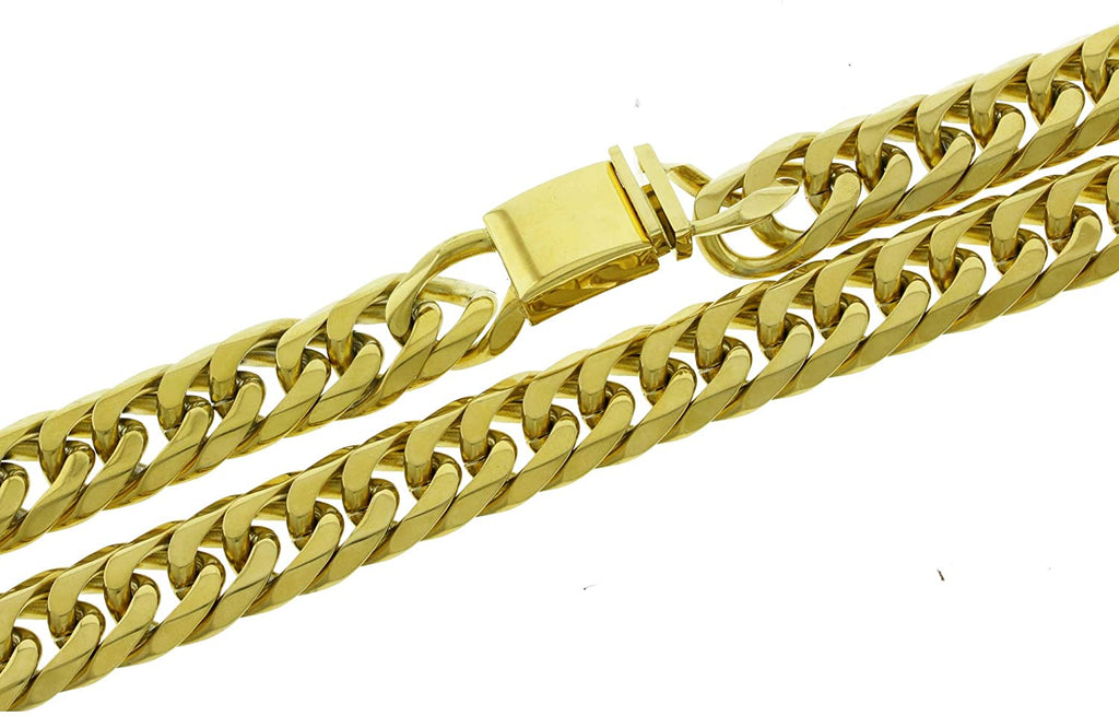 Solid 14k Yellow Gold Finish Stainless Steel 18.5mm Thick Miami Cuban Link Chain 30'' Long