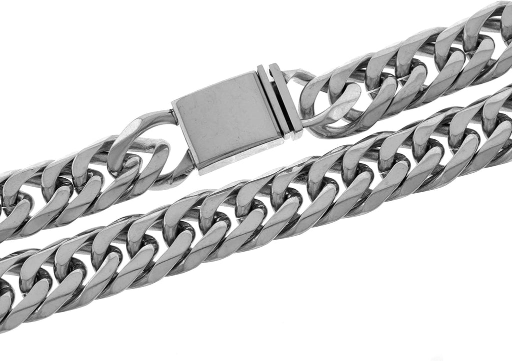 Solid Silver Finish Stainless Steel 21mm Thick Miami Cuban Link Chain 30'' Long Tight Link